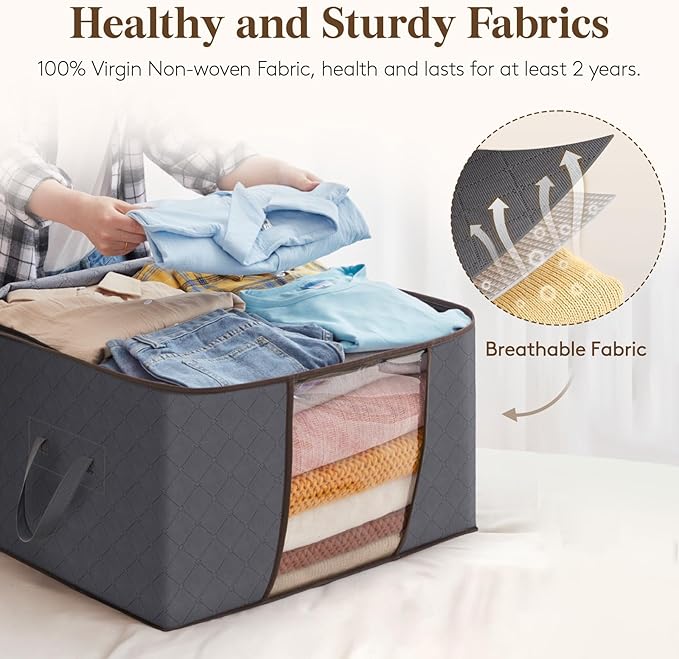 Lifewit 30 Pack 60L Clothes Storage Bins with Lids, Foldable Blanket Storage Bags with Zippers, Clear Window and Reinforced Handles, Closet and Organization for Clothing, Sweater, Comforter, Bedding