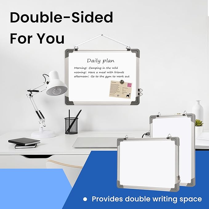 Small Dry Erase Board for Wall, 16" x 12" Double-Sided Hanging Whiteboard, Dry Erase White Board with 10 Markers, 4 Magnets and 1 Eraser, Portable Whiteboard for Home, Office, School