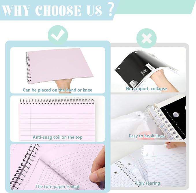 gisgfim 6 Pcs Pastel Top Bound Spiral Notebooks 8.5" x 11" College Ruled Aesthetic Legal Pad Top Spiral Steno Pads Colored Paper Assorted Covers Spiral Notebook for Writing School Office Supplies