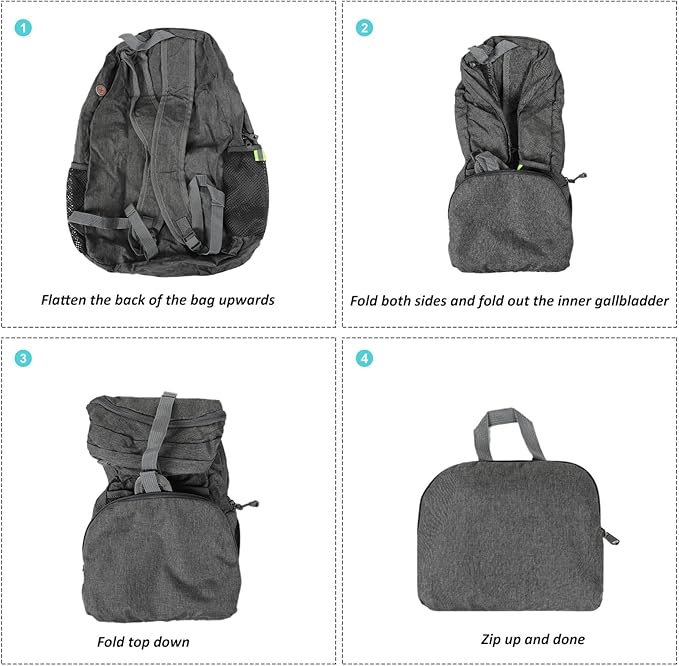 TANTOMI Ultra Lightweight Packable Backpack 25L - Foldable Hiking Daypack for Travel, Compact Pocket Gym Sack & City Commuting Gear - Gray