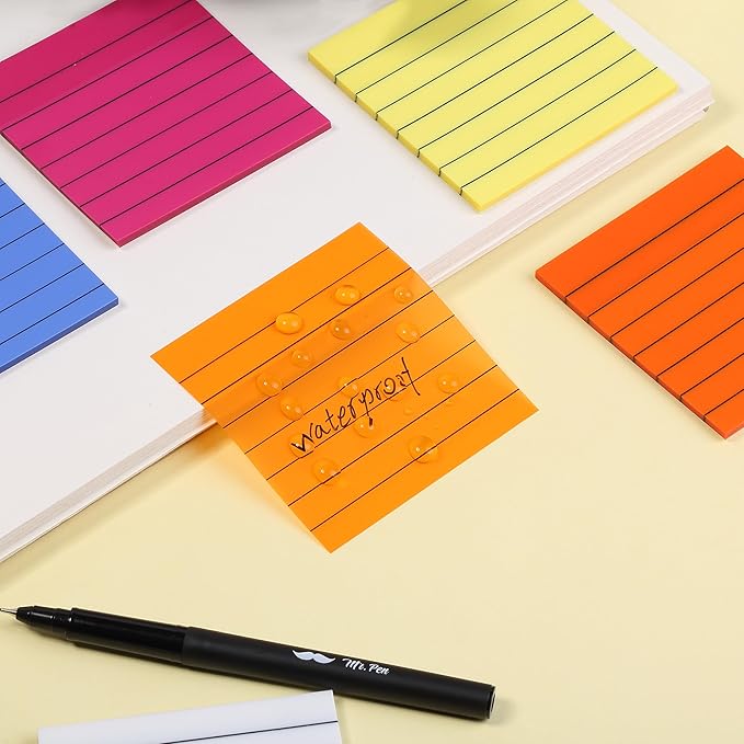 Mr. Pen- Transparent Sticky Notes, 3"x3", 10 Pads, 7X Lined, 3X Blank, 500 Sheets, Lined Transparent Sticky Notes, Water-Resistant See Through Self-Adhesive Note Pads for Bible Journaling, Studying