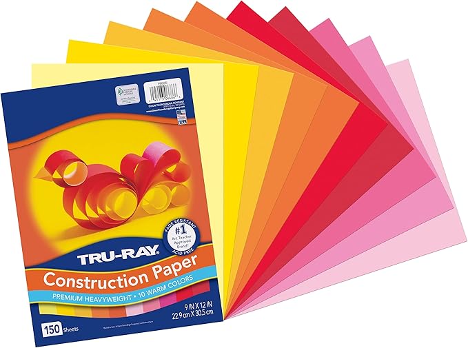 Tru-Ray Construction Paper, Warm Assorted, 9" x 12", 150 Sheets