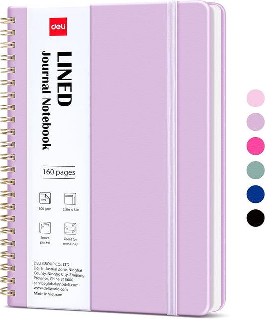 deli Purple Lined Spiral Journal Notebook, 160 Pages, A5 (5.5"x8") Hardcover Writing Notebook, College Ruled Spiral Bound Journal for Women & Men - Perfect for Work, School, Office & Note Taking