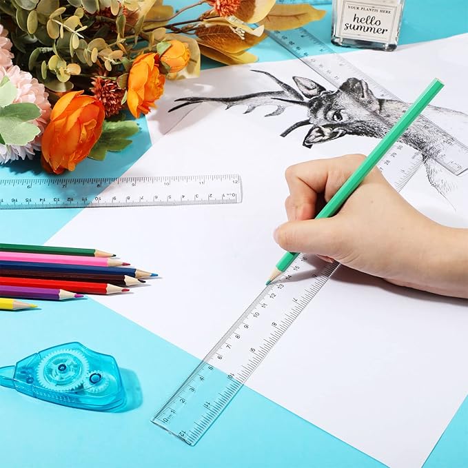 Zonon 100 Pcs 12 Inch Rulers Bulk Clear Plastic Straight Ruler for First Day of School Gift Back to School Supplies Flexible Measuring Tool with Centimeters and Inches for Student Office