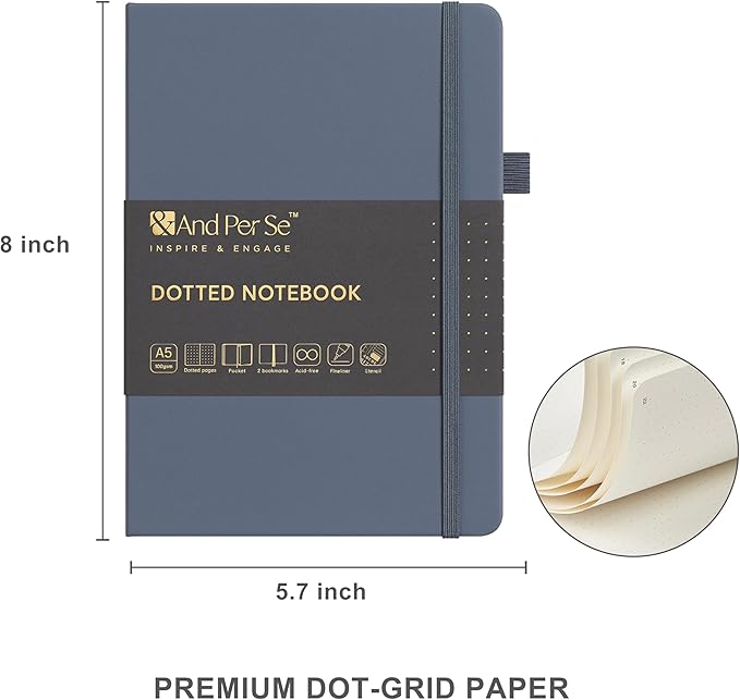 &And Per Se Journaling Supplies – Journaling Kit with Dotted Notebook, Stencils, Stickers, Washi Tapes & Colored Pens for Beginners (Dark Blue)