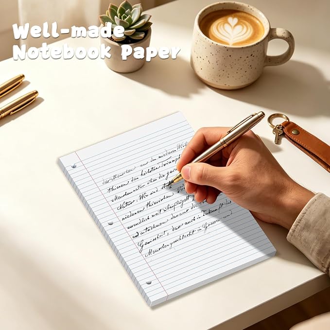 130 Sheets White 8x10.5 Inch Loose Leaf Paper, College Ruled Filler Paper, 3 Hole Punched Notebook Paper for 3 Ring Binder, Premium Notebooks Paper for Students & Teachers, Office & School Supplies