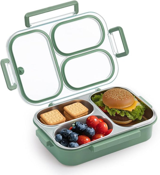 Kabbas Stainless Steel Bento Box Kids & Adults - 25 oz Leakproof Lunch Box with 3 Compartments, Premium 304 Stainless Steel Lunch Box for Kids, Dishwasher Safe, Suitable for School, Office, Outside