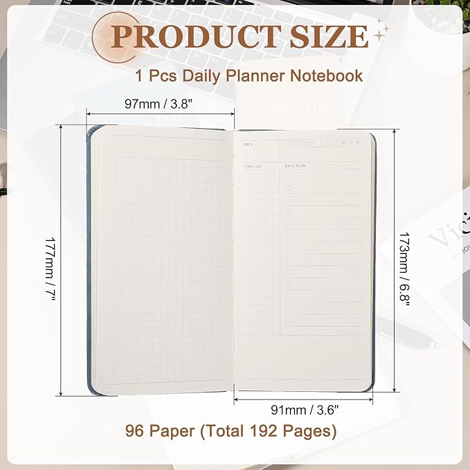 PATIKIL Planner Notebook, 7 x 3.8" 96 Sheets Undated Daily Planner Pocket to Do List Daily Weekly Goals Notebook for Office Home Study Work Time Management Habit Tracker, Blue
