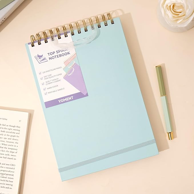 Yoment Top Spiral Notebook, Hardcover Steno Pads, 240 Pages Top Bound Spiral Notebooks, 7"x10" College Ruled Spiral Notepad Left-Handed Notebooks for Work School Office Business,Blue