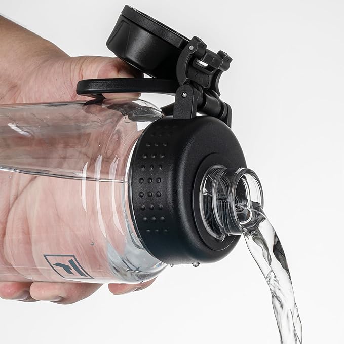 Fanhaw 32 oz Clear BPA-Free Tritan Water Bottle with Fast-Flow Spout Lid, Leakproof Wide-Mouth Reusable Bottle for Gym, School & Office (Clear&Black)