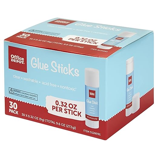 Office Depot® Brand Glue Sticks, 0.32 Oz, Clear, Pack of 30 Glue Sticks