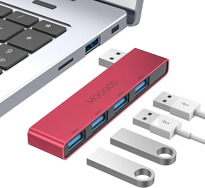 MOGOOD USB 3.0 Hub, 4-Port USB, Ultra-Slim USB Splitter for Laptop, No Cable, Flush Fit, Plug & Play Data USB Expander for Mouse, Keyboard, Flash Drive, Printer – Right Side