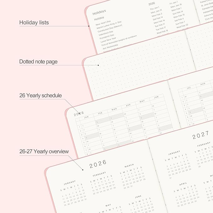 And Per Se 2026 Planner, 15 Months Hardcover Daily, Weekly & Monthly Planner, A5 size, 100GSM Thick Paper, Back Pocket, 5.7" x 8"(Pink)