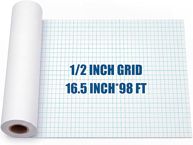 Jetec 1 Roll Large Grid Graph Paper Roll 1/2'' Grid 16.5 Inch x 98ft Math Graph Paper for Journaling Composition Planner Classroom Teaching Drafting Supplies Kids Students Gifts