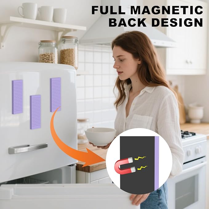 Magnetic Notepads Note Pads for Fridge with Full Magnet Back, 180 Sheets Purple Lined Refrigerator Notepad, 30 Sheets Per Pad for Grocery List, Shopping List, Office, Home, To-Do Lists & Memos