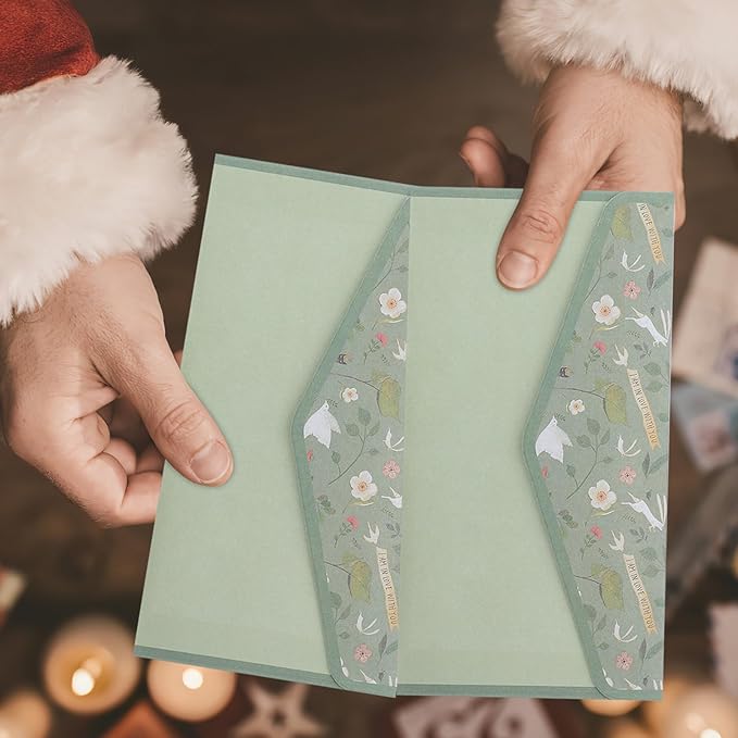 SECFOU 90pcs Lined Writing Paper and Envelope Set with Floral Design, Mint Green Thin Letter Sheets for Letter Writing and Invitations, Japanese Style Stationery for Office and School Use