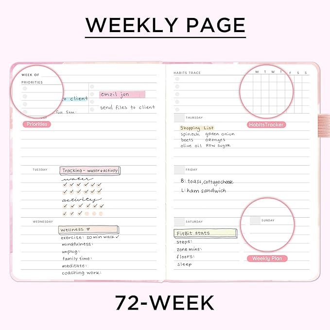 And Per Se Undated Planner, Weekly & Monthly Planner with Goal & Habit Tracker, A5 Leather Hardcover Productivity Journal for Academic Year (Blush Watercolor)