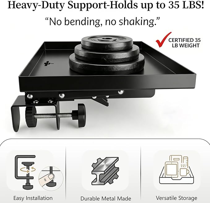 Foldable Bedside Shelf for Dorm Bunk Bed,Heavy Duty Metal Clip-On Bed Table Tray College Dorm Room Essentials,Bed Side Caddy Nightstand Alternative Organizer with Hooks&Removable Cup Holder Black