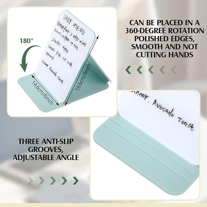 Dunzoom 2 Sets 4 Pcs Small Glass Desktop Whiteboard with Reversable Stand 8x6 Inch Mini Dry Erase White Board Easel with 2 Markers Reusable Desk Notepad for Home Office School Supplies (Green)