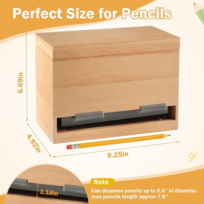 Aigybobo Pencil Dispenser for Classroom, Wooden Desk Pencil Holder (Wood) | Teacher Must Haves, Classroom Organization, Wooden Dispenser for Pencils or Straws, for Offices, Kitchens, Restaurants