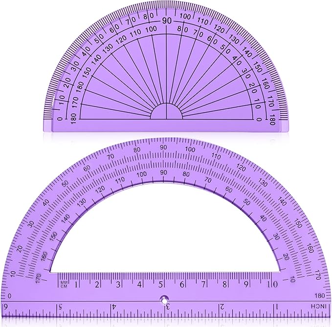 EBOOT 2 Pcs Plastic Protractor Clear 180 Degrees Transparent Protractor for Geometry, 4 Inch and 6 Inch (Purple)