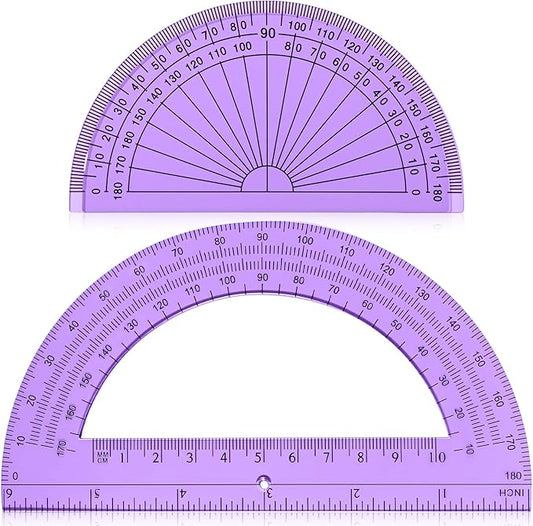 EBOOT 2 Pcs Plastic Protractor Clear 180 Degrees Transparent Protractor for Geometry, 4 Inch and 6 Inch (Purple)