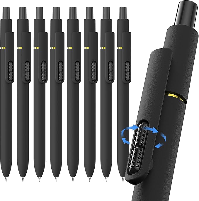 8-Pack Black Gel Pens, 0.7mm Medium Point, Quick-Drying Retractable Ink Pens for Smooth Writing, Office School Supplies for Men Women (Black - 8Pcs)