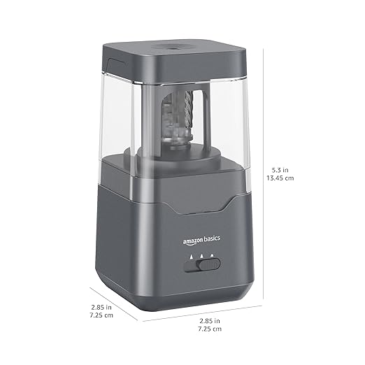 Amazon Basics Portable Electric Pencil Sharpener, Easy to Use, Versatile, Helical Blade, Auto Stop, Battery/USB Cord Operated, Black, 2.87 x 2.87 x 5.3 in