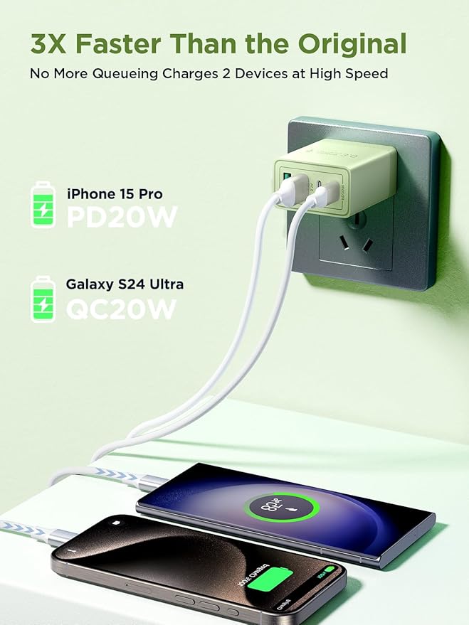USB C Charger Block, 40W 4-Port Fast Charger 20W Type C Charging Block 3.1A USB Wall Charger Dual Port PD+QC Charging Cube for iPhone 17 16 15 14 13 12 Pro Max XS, iPad, Samsung Phone (Green)