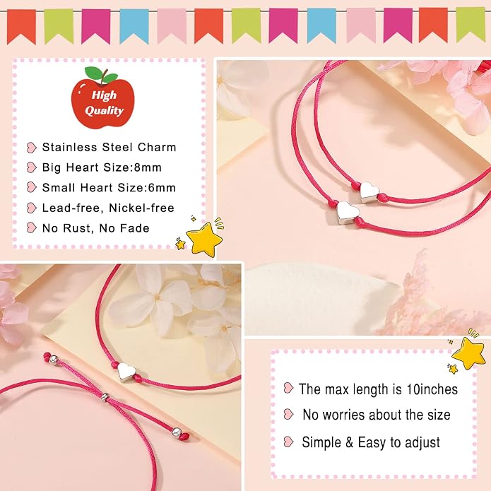 UNGENT THEM Big & Small Heart Bracelets Back to School Gifts for Girls