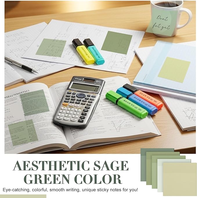 Marspark 500 Sheets Transparent Sticky Notes with Marker, 3x3 Inch See Through Sticky Notes, Self-Adhesive Translucent Clear Note Pads for Bible Journaling Memo Office School Supplies(Sage Green)