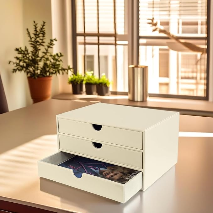 UnionBasic Document Organizer, 3-Drawer File Cabinet Document Storage Box, Office Desktop Filing Organizer, Seashell