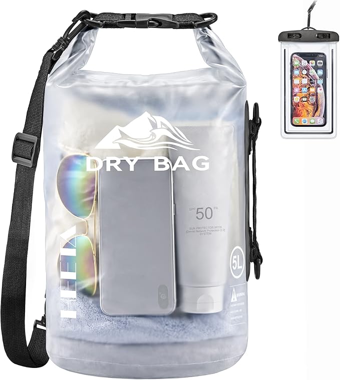 HEETA Dry Bag Waterproof Backpack with Phone Case 5L/10L/20L/30L/40L | Roll Top Lightweight Dry Storage Bag for Women Men, Travel Boating Kayaking Paddle Board Camping Beach Essentials Accessories