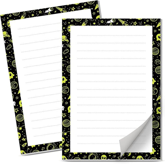 Lined Sticky Notes 4x6 in, 2 Pack Large Cute Notepads with Lines Self-Stick Note Pad, Funny Memo Pads Strong Adhesive for Office, Home Black Green Aliens