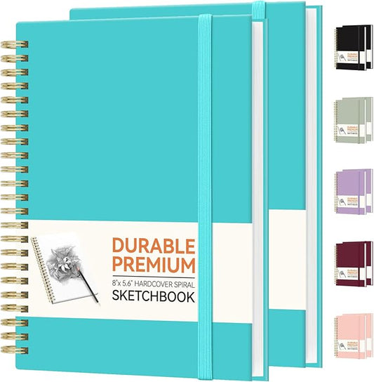 Forvencer 2 Pack Blank Spiral Notebook, 8"x 5.6"Hardcover Sketch Book, 100GSM Thick Paper, Art Sketchbook for Women & Adult,100 pages / 50 Sheets Drawing Book Journal for School Office Drawing, Blue