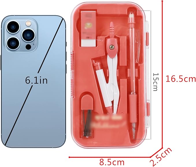 LABANCA 8 Pcs Compass Set with Protractor Rulers Pencil for Math Geometry (07053Red)