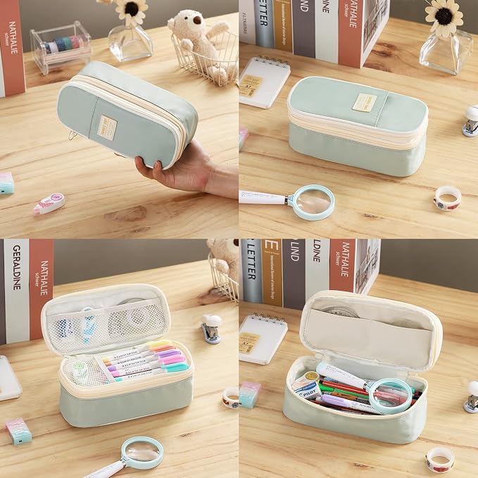 Dugio Large Pencil Case for Girls Kids Teens Big Zipper Pencil Pouch Green | Organizer Pencil Bag Aesthetic Cute Pen Pencil Box Back to School Supplies, Large Capacity Design, Durable Metal Zipper
