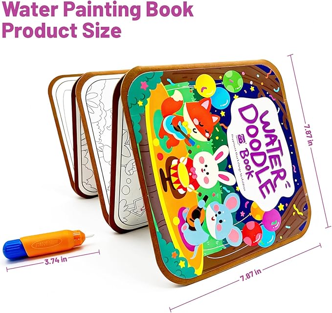BlivEclat Water Coloring Book for Toddlers 1-3 - Mess Free Reusable Magic Reveal Montessori Painting Book with Water Pen - No Mess Paint with Water Activity for Kids Ages 2-4