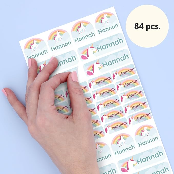 Personalized Daycare Name Labels (84) – Daycare Labels & Name Stickers for Kids – Labels for Kids Stuff Daycare – Waterproof for Baby Bottles, Clothing & Lunch Boxes - Unicorn