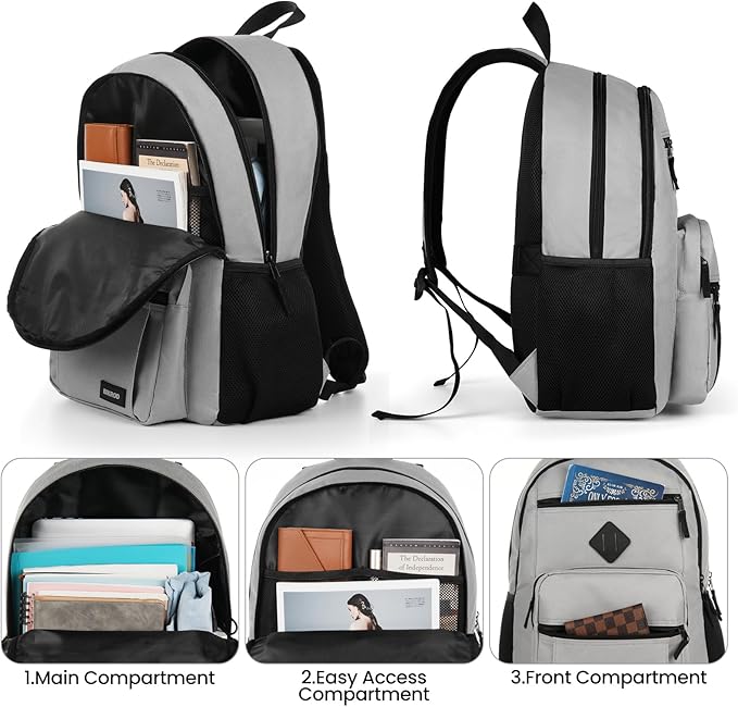 BIKROD Backpack for Men and Women, Lightweight Casual School Backpack for Teens Boys and Girls, Daily-use Travel Laptop Backpack Fits 15.6 Inch Notebook, High School Bookbag