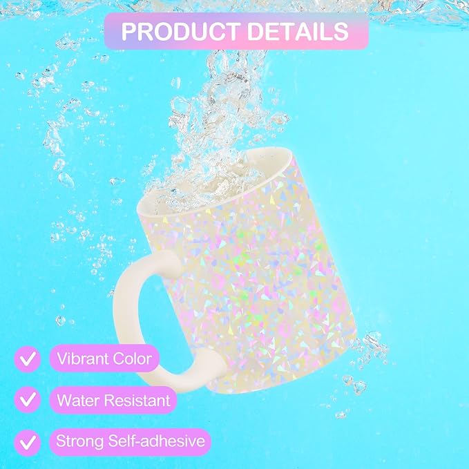 36 Sheets Holographic Laminate Sheets Clear Holographic Sticker Paper Self Adhesive Laminating Sheets Transparent Glitter Waterproof Vinyl Film for Sticker Paper, 8.5 x 11 inch Gem Patterns