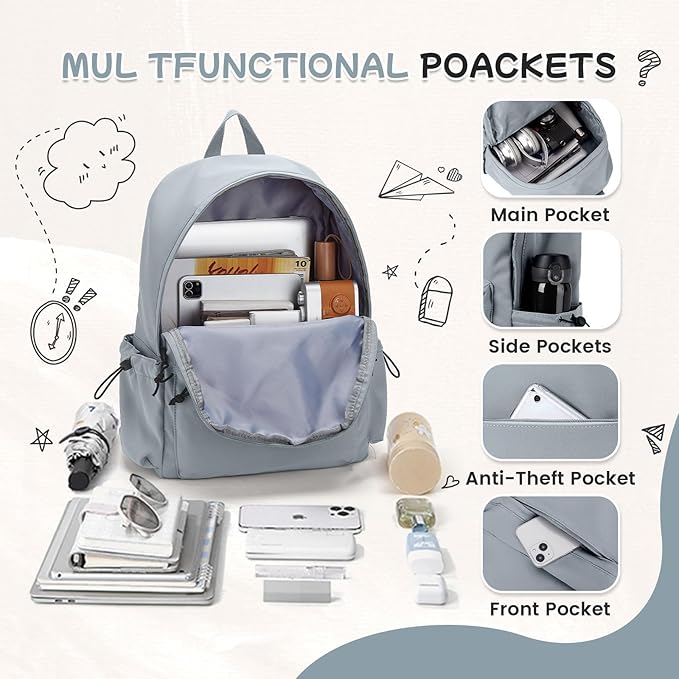 Blue Classic Basic Backpack For Women, Waterproof High School Bookbag, Lightweight Casual Travel Daypack, College Backpack Men, Middle School Bag for Girls Boys