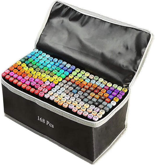 ZECHOMA 168 Colors Alcohol Markers Artist Drawing Art Dual Tip Markers Perfect for Kids Students Adult(168 Black Shell)