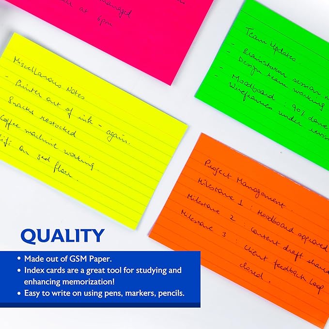 BAZIC 75 Count 3" X 5" Ruled Fluorescent Colored Index Card (596)