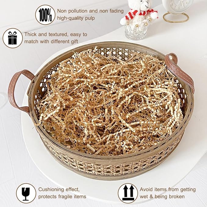 LYARCHTE Crinkle Paper Filler 5.2 oz, Crinkle Cut Paper Shred Filler Shredded TissueRaffia Grass Paper for Gift Basket Packing Bag Filler (Kraft)