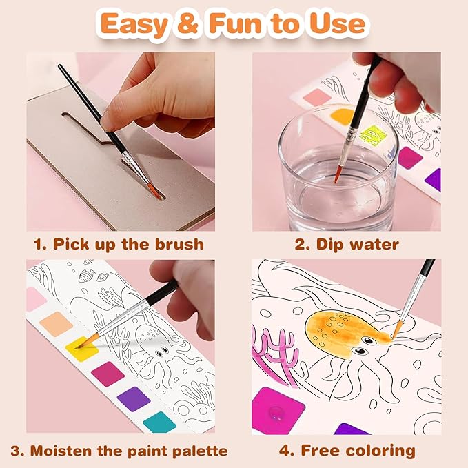 ZHOC Paint with Water Coloring Books for Kids, Pocket Mess Free Watercolor Painting Sets for Kids Ages 3 4 5 6 7 8+, Water Color Paint Set Arts and Crafts Gift for Boys Girls, Oceans