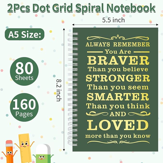 JOHSBYD 2Pcs Spiral Dotted Notebook,Inspirational Gifts A5 Dot Grid