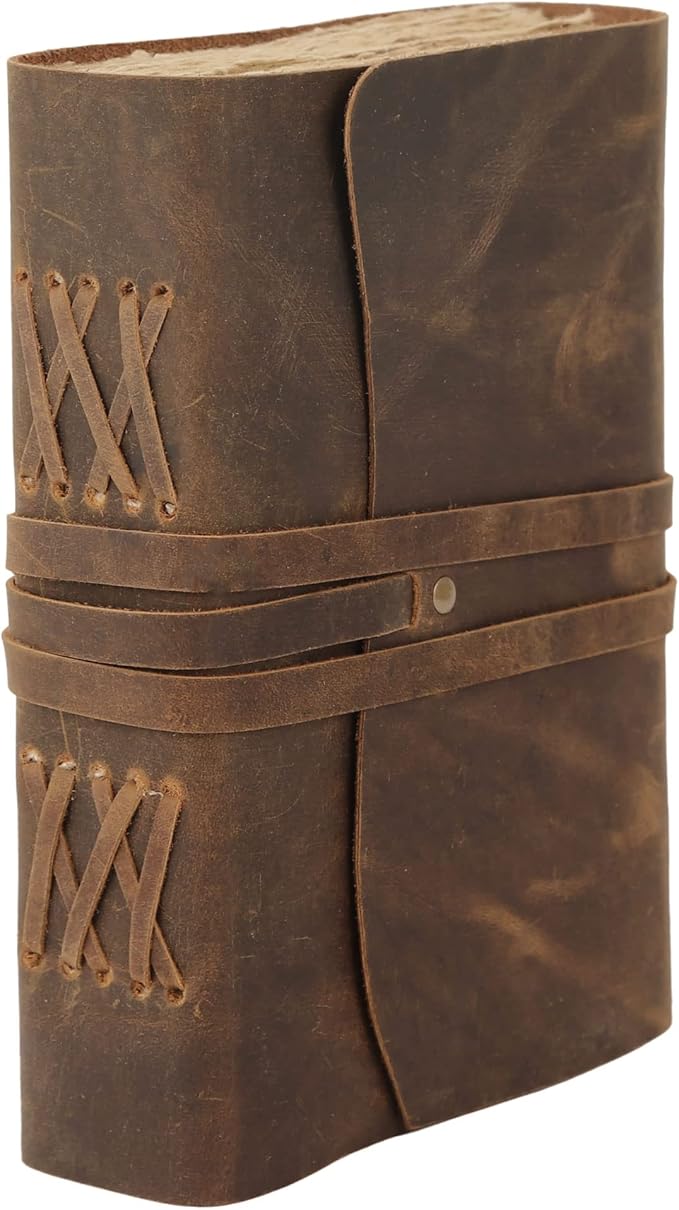 KomalC Handmade Leather Journal | Writing Notebook Diary | Bound Daily Notepad For Men & Women Unlined Paper Medium, writing pad for artist, sketch