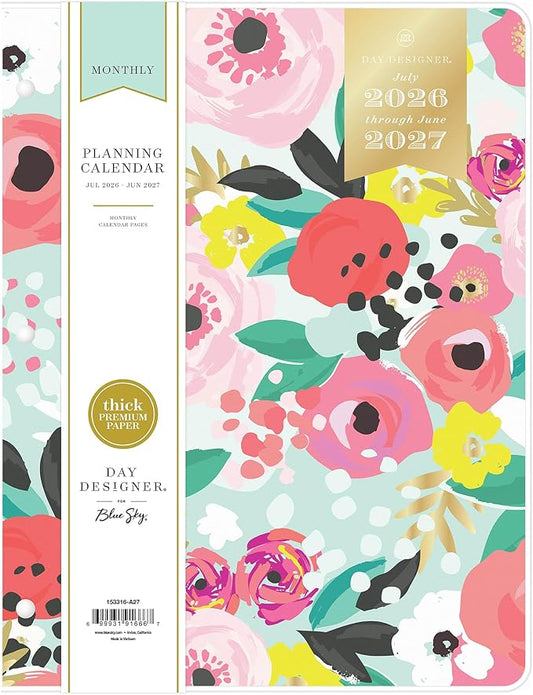 Blue Sky Day Designer 2026-2027 Monthly Academic Year Planner Calendar, July 2026 - June 2027, 8.5" x 11", Flexible Cover, Stapled Binding, Secret Garden Mint