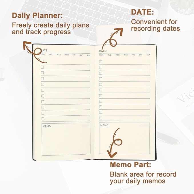 PATIKIL 2Pcs Planner Notebook, A6 100 Sheets Undated to Do List Daily Weekly Monthly Goals Tracker Pocket Notebook for Office Study Time Management Fitness Weeding, Sky Blue/Pink